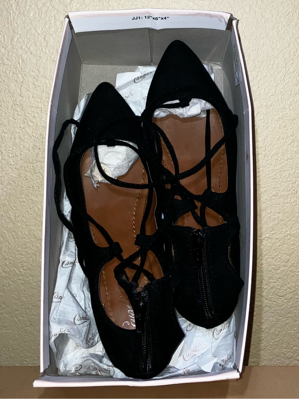 Candie's Black Lace-Up Pointed Toe Flats